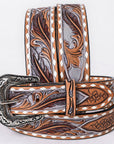 American Darling Floral Hand Carved Painted Belt Buckle Genuine Leather Covered Stylish Brown | Western