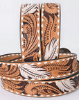 American Darling Floral Hand Carved Painted Belt Buckle Genuine Leather Covered Stylish Brown | Western