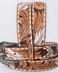 American Darling Floral Hand Carved Painted Belt Buckle Genuine Leather Covered Stylish Brown | Western