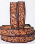 American Darling Floral Hand Carved Painted Belt Buckle Genuine Leather Covered Stylish Brown | Western