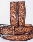 American Darling Floral Hand Carved Painted Belt Buckle Genuine Leather Covered Stylish Brown | Western