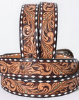 American Darling Floral Hand Carved Painted Belt Buckle Genuine Leather Covered Stylish Brown | Western