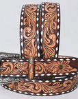 American Darling Floral Hand Carved Painted Belt Buckle Genuine Leather Covered Stylish Brown | Western