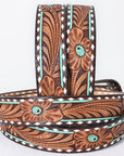 American Darling Floral Hand Carved Painted Belt Buckle Genuine Leather Covered Stylish Brown | Western