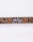 American Darling Floral Hand Carved Painted Belt Buckle Genuine Leather Covered Stylish Brown | Western