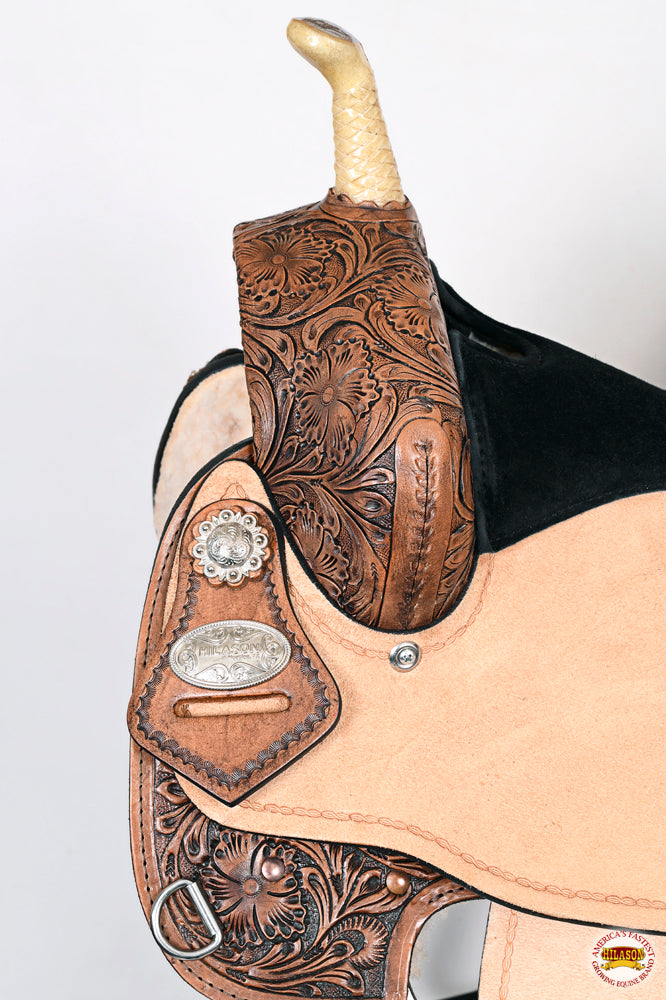 HILASON Western Horse Flex Tree Trail Barrel American Leather Saddle &amp; Handtooled Headstall Breast Collar Set Brown