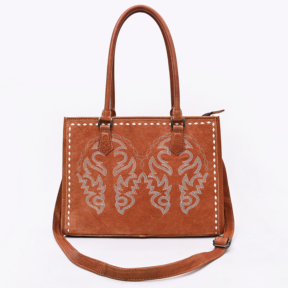 American Darling Tote Bag for Women, Boot Stitched Genuine Suede &amp; Vegetable-Tanned Full Grain Leather Western Purse, YKK Zipper