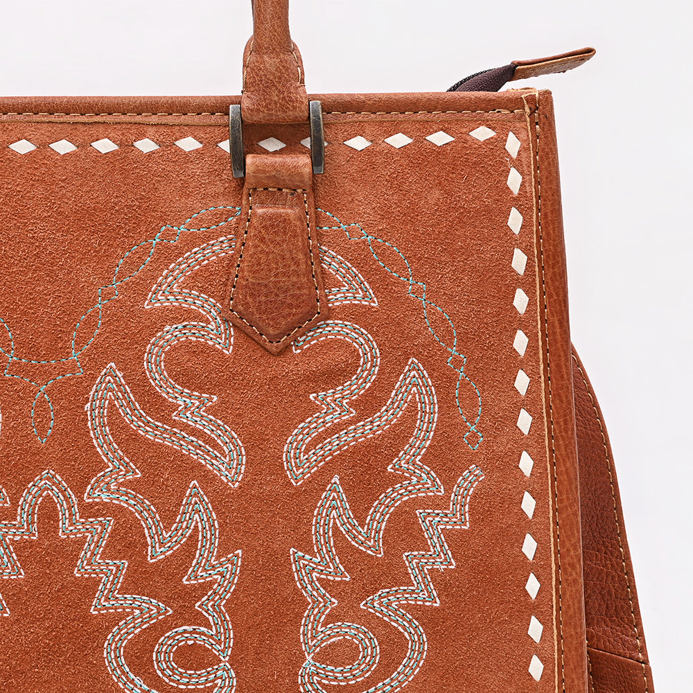 American Darling Tote Bag for Women, Boot Stitched Genuine Suede &amp; Vegetable-Tanned Full Grain Leather Western Purse, YKK Zipper