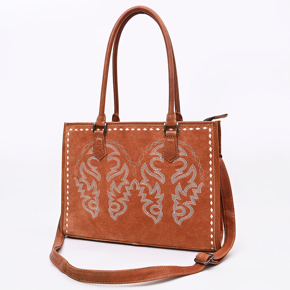 American Darling Tote Bag for Women, Boot Stitched Genuine Suede &amp; Vegetable-Tanned Full Grain Leather Western Purse, YKK Zipper