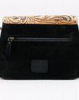 Western Tooled Suede Leather Crossbody Bag Black Tan
