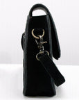 Western Tooled Suede Leather Crossbody Bag Black Tan