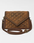 American Darling Vintage Quilted Leather Crossbody Bag for Women – Genuine Leather Studded Shoulder Bag with Adjustable Strap