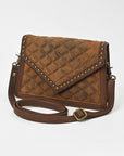 American Darling Vintage Quilted Leather Crossbody Bag for Women – Genuine Leather Studded Shoulder Bag with Adjustable Strap