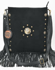 American Darling Large Cross body Bag Western Suede Leather Purse with Fringes Rivets Concho and YKK Zipper for Women