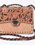 American Darling Cross Body Bag Hand Tooled Floral Carved Buck Stitched Genuine Suede Leather Western Purse
