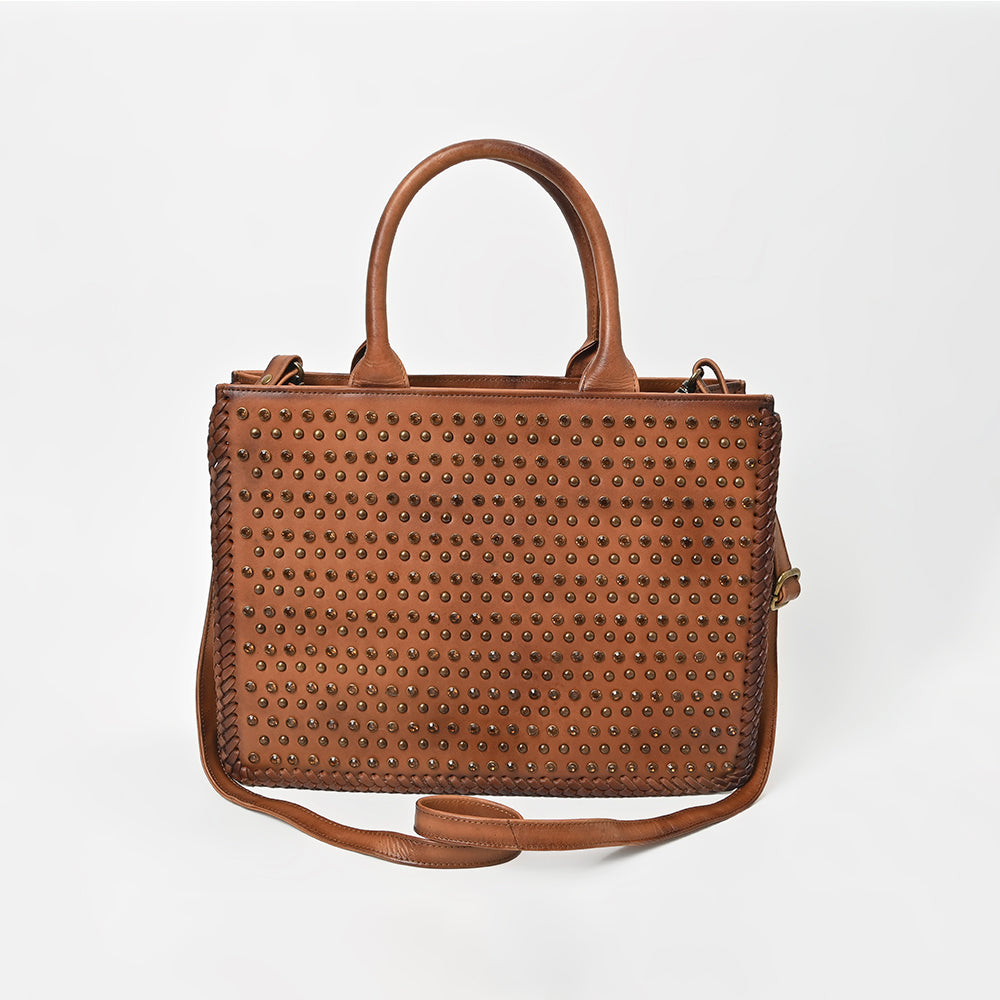 American Darling Premium Studded Leather Tote Bag with Dual Handles &amp; Adjustable Strap – Stylish Western-Inspired