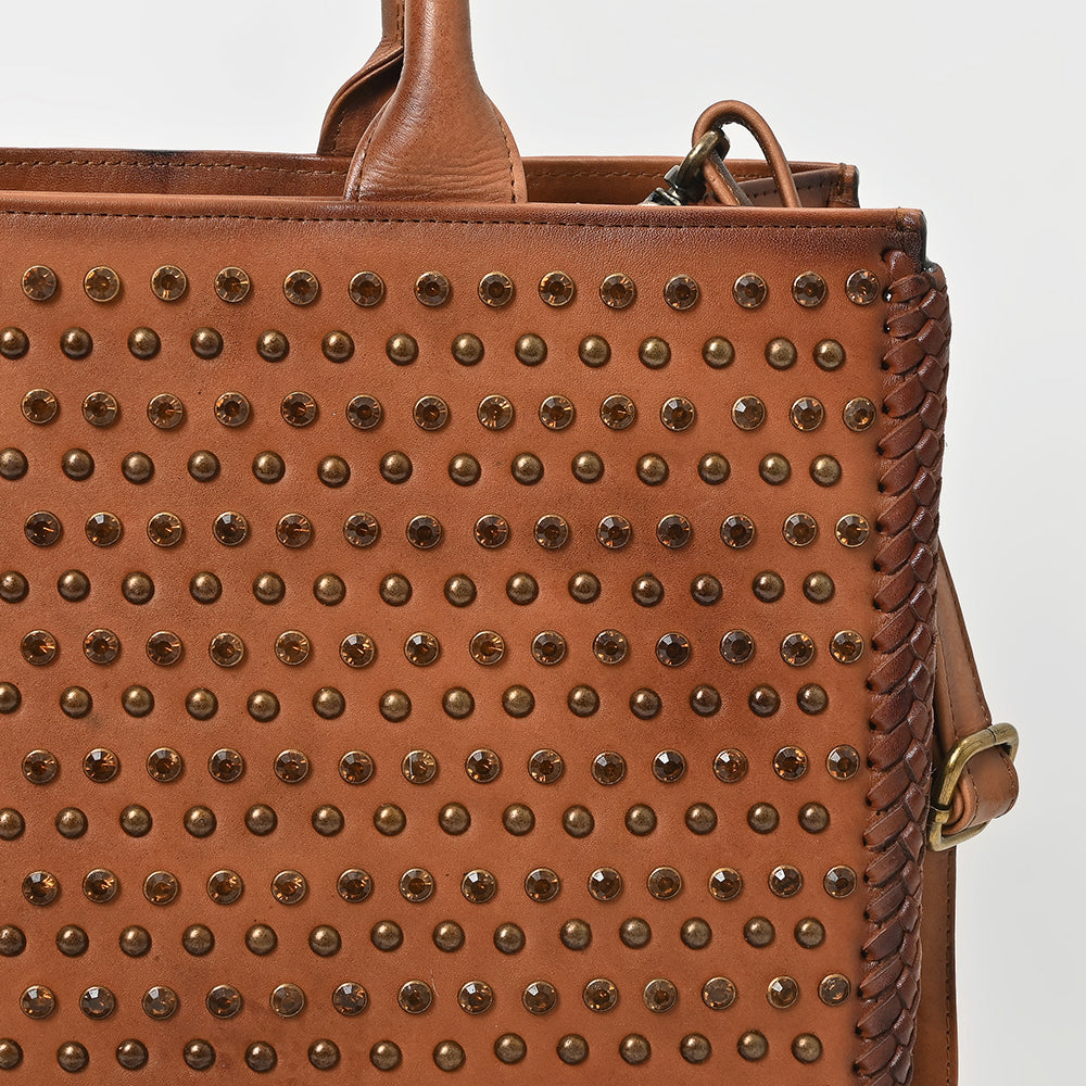 American Darling Premium Studded Leather Tote Bag with Dual Handles &amp; Adjustable Strap – Stylish Western-Inspired