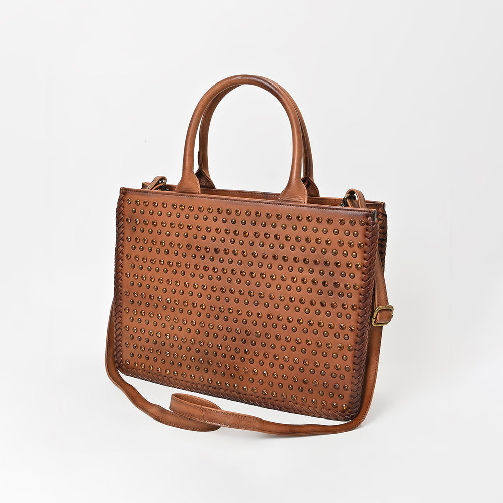 American Darling Premium Studded Leather Tote Bag with Dual Handles &amp; Adjustable Strap – Stylish Western-Inspired