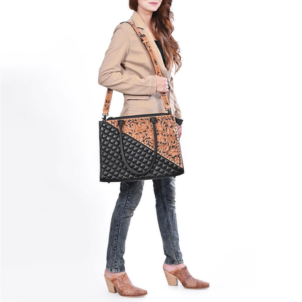 American Darling Tote Quilted Hand Tooled Genuine Leather Women Bag Western Handbag