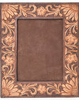 Handcrafted Leather Photo Frame With Floral Carving For Western Tabletop Display 10.5x9Inch