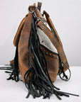 Rustic Western Cowhide Leather Satchel With Fringe