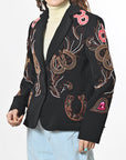 Embroidered Western Blazer With Floral Horseshoe Boho Fabric Shirt Jacket Dress Collection
