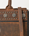 American Darling Tote Bag Western Genuine Leather Handbag with Boot Stitched Design Rivets and Premium YKK Zipper