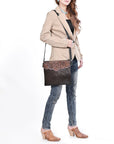 OHLAY Crossbody Hand Tooled Hair On Genuine Leather Women Bag Western Handbag Purse