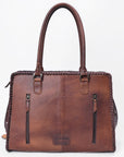 American Darling Women's Tote Western Hand Tooled Genuine Leather Handbag with Rivets