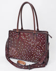 American Darling Women's Tote Western Hand Tooled Genuine Leather Handbag with Rivets