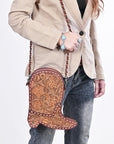 American Darling Women's Crossbody Western Hand Tooled Genuine Leather Handbag with Rivets