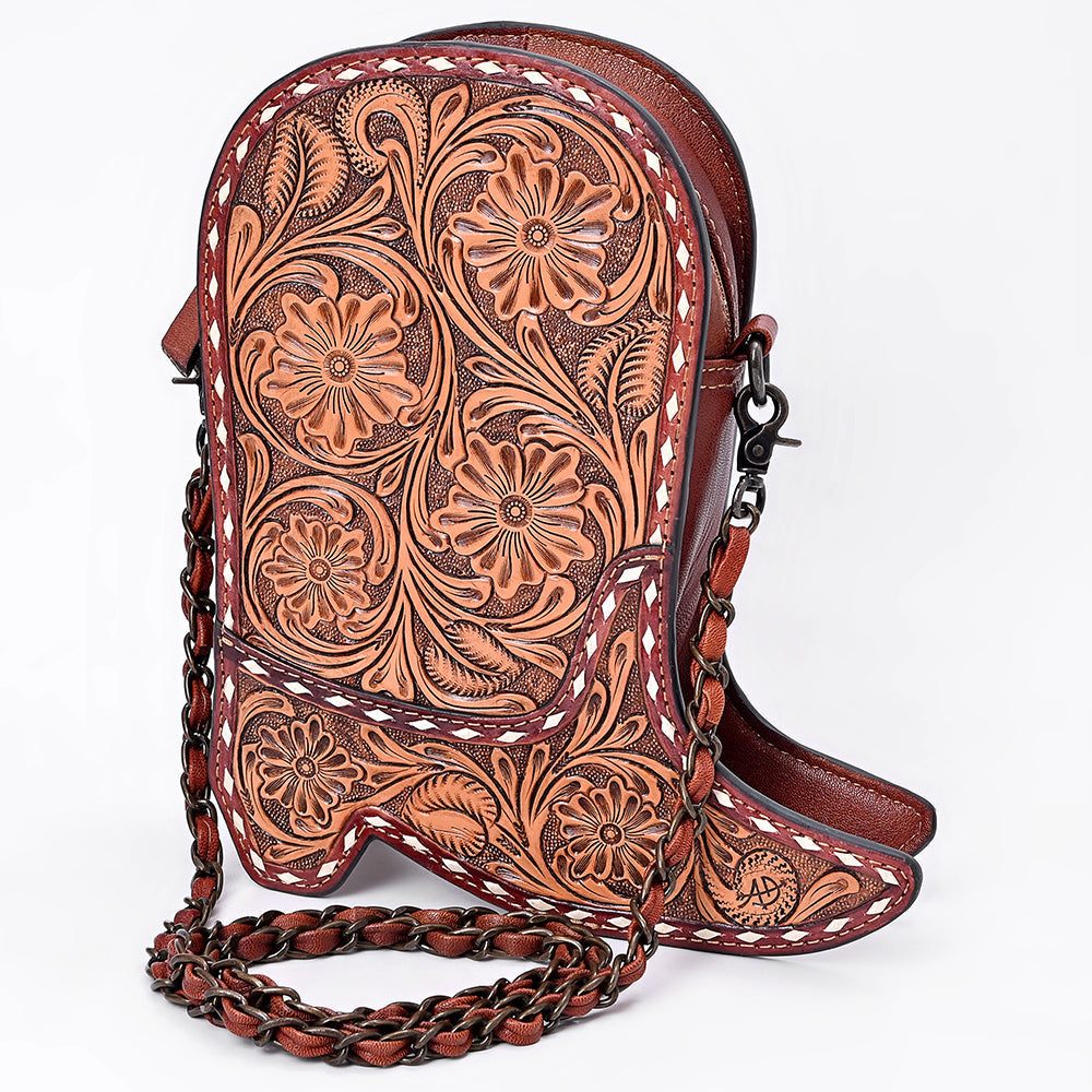 American Darling Women's Crossbody Western Hand Tooled Genuine Leather Handbag with Rivets