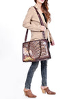 American Darling Women's Tote Western Hand Tooled Genuine Leather Handbag with Rivets