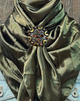 35X35" Solid Olive Wild Rag / Scarf WRS28 - Western Concho Wild Rag Slides - Assorted