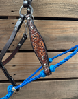 Blue Flower Power Tooled Lariat & Leather Combo Halter