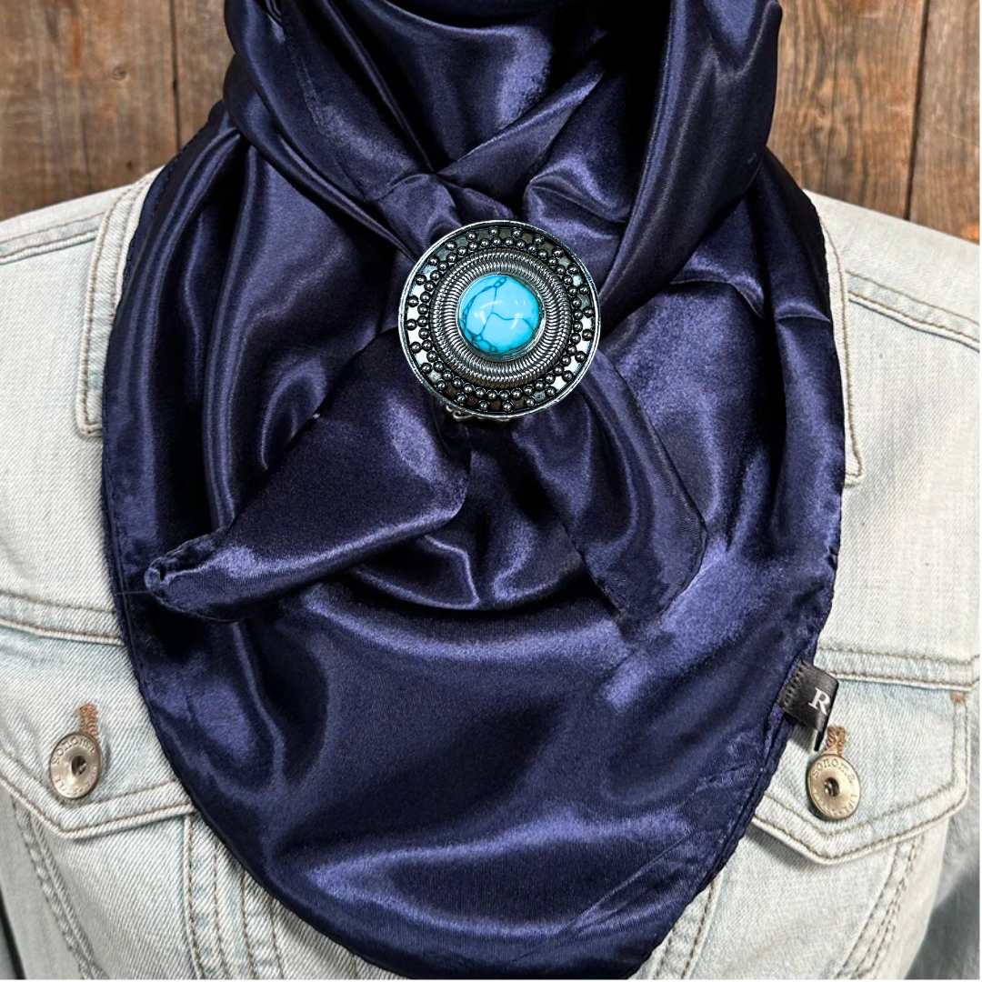 35X35" Solid Dark Blue Wild Rag / Scarf WRS9 - Western Concho Wild Rag Slides - Assorted
