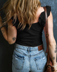Solid Ruffle Straps Scoop Neck Tank Top