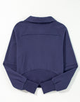 Solid Fleece-Lined Half-Zip Up Collar Sweatshirt