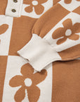 Flower Checker Henley Baggy Sweater
