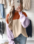 Colorblock Ribbed Knit Long Sleeve Sweater