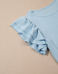Solid Ruffle Short Sleeve Blouse