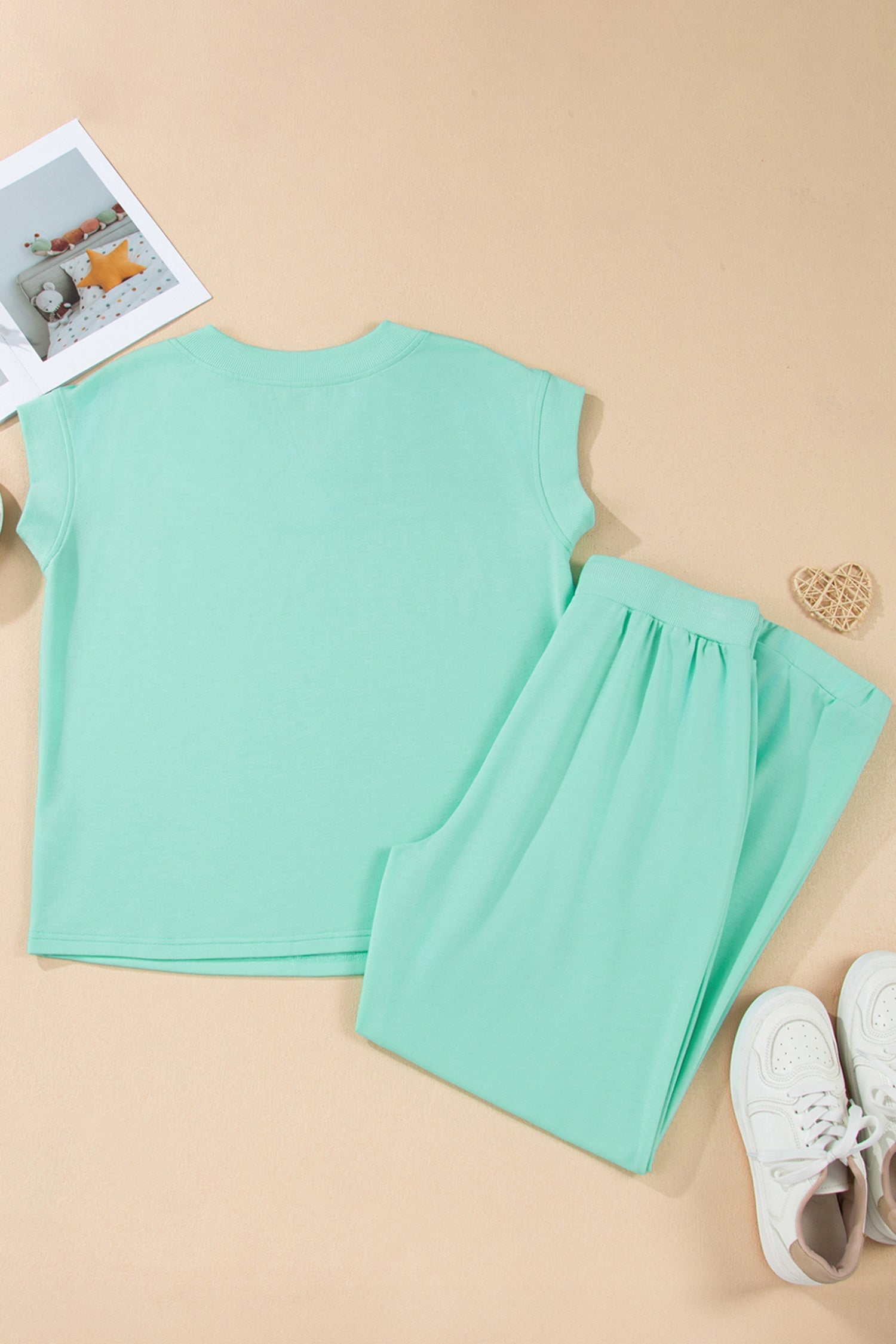 Solid V-Neck Tee and Drawstring Pants Set