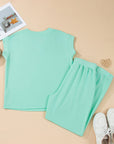 Solid V-Neck Tee and Drawstring Pants Set