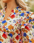 Apricot Ruffled Shoulder Long Sleeve Floral Blouse