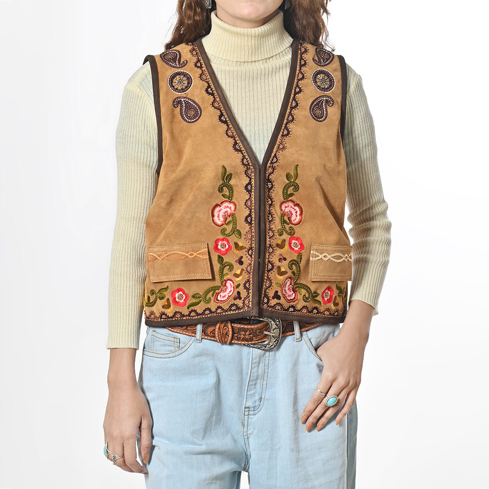 American Darling Suede Western Vest – Embroidered Boho Waistcoat with Floral &amp; Paisley Detail