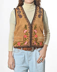 American Darling Suede Western Vest – Embroidered Boho Waistcoat with Floral & Paisley Detail