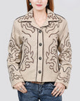 American Darling Genuine Suede Embroidered leather Jacket ladies Girl Beige