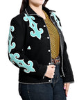 American Darling Women’s Western Blazer – Black Tailored Jacket with Turquoise Appliqué & Hand-Finished Whipstitch Trim
