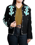 American Darling Women’s Western Blazer – Black Tailored Jacket with Turquoise Appliqué & Hand-Finished Whipstitch Trim