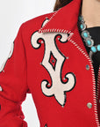 Western Red Blazer With Tailored Fit And Carefully Crafted Black Whipstitch Trim